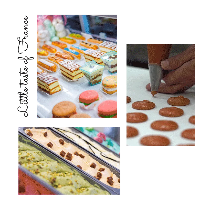 Little taste of France: pastry display case, gelato, and making macarons