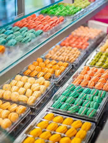 Macarons in display case