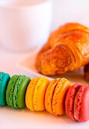 Macaron stack with croissant